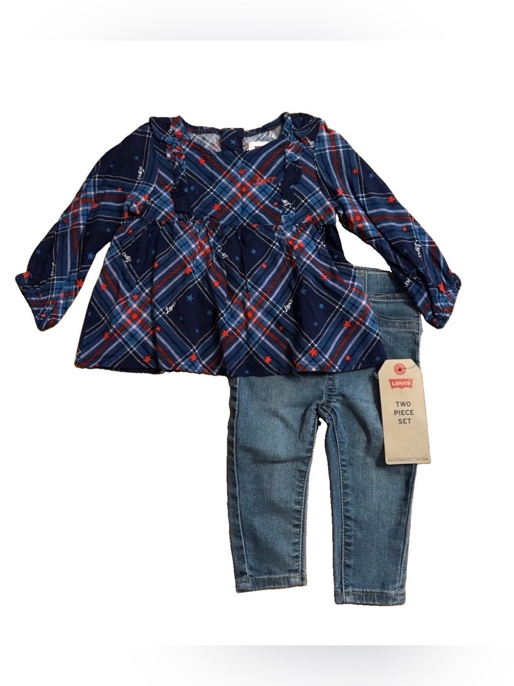 Levi's Infant Navy Plaid Top with Blue Denim Leggings